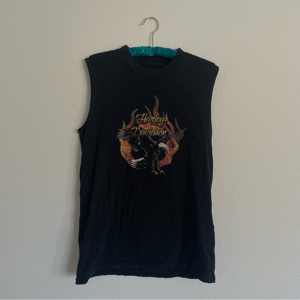 Harley-Davidson Black Muscle Tee with Gold and Orange Graphic